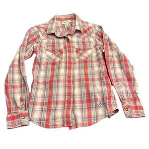 Ariat Girls REAL Long Sleeve Plaid Pink design Gem Snap Shirt Youth XS/7 merida